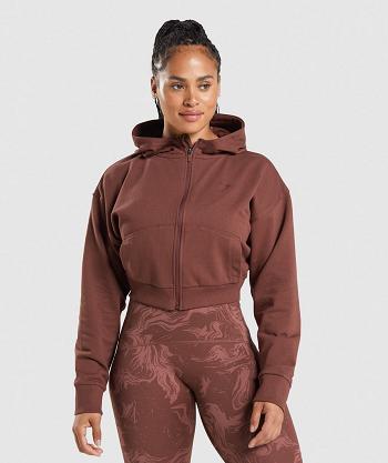 Gymshark Gs Power Cropped Zip Ženske Majica S Kapuljačom Smeđe | HR 3559AHK